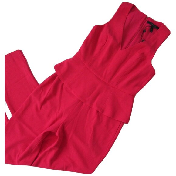 NWT BCBG MaxAzria Cerys in Lipstick Red Crepe Slim Leg Peplum Jumpsuit 2 x 30 ½ - Picture 5 of 8